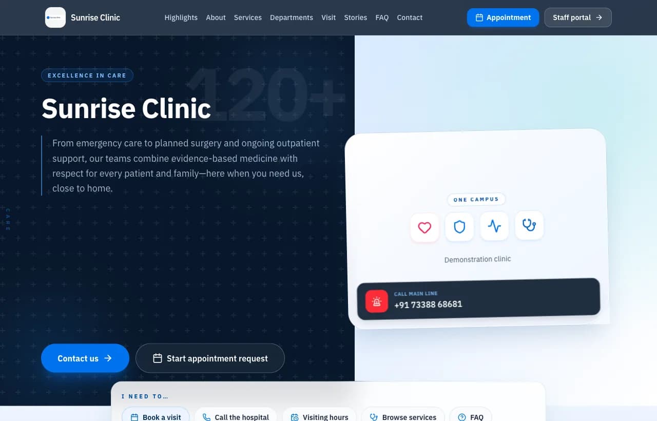 The clinic’s own public site, where a patient books without an account